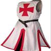 Mens Medieval Crusader Knights Templar Tunic Cape Costumes Renaissance Halloween Surcoat Warrior Black Plague Cloak Cosplay Top (Red, Large) view 1
