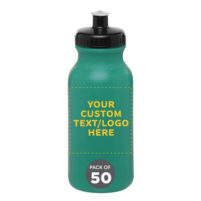 DISCOUNT PROMOS Custom 20 oz. Water Bottles with Push Cap Set of 50, Personalized Bulk Pack - Perfect for Gym, Hiking, Camping, Outdoor Sports - Teal