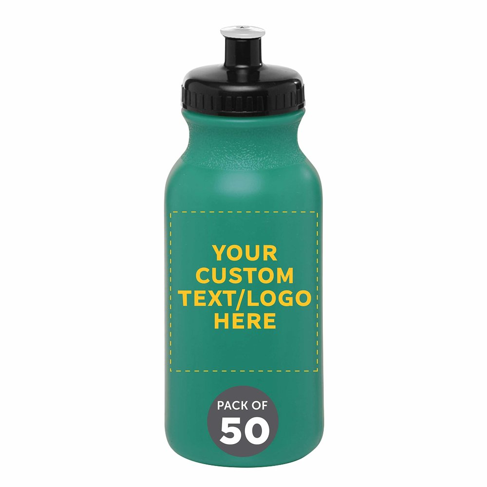 DISCOUNT PROMOS Custom 20 oz. Water Bottles with Push Cap Set of 50, Personalized Bulk Pack - Perfect for Gym, Hiking, Camping, Outdoor Sports - Teal