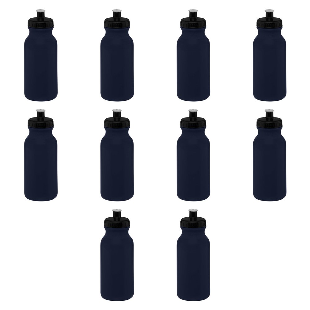 DISCOUNT PROMOS 20 oz. Water Bottles with Push Cap Set of 10, Bulk Pack - Perfect for Gym, Hiking, Camping, Outdoor Sports - Navy Blue