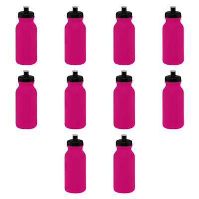 DISCOUNT PROMOS 20 oz. Water Bottles with Push Cap Set of 10, Bulk Pack - Perfect for Gym, Hiking, Camping, Outdoor Sports - Neon Pink