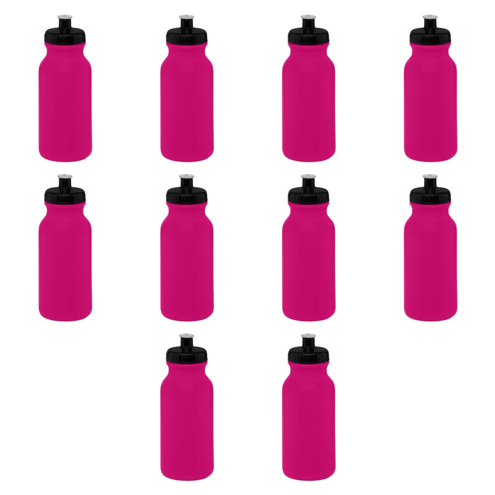 DISCOUNT PROMOS 20 oz. Water Bottles with Push Cap Set of 10, Bulk Pack - Perfect for Gym, Hiking, Camping, Outdoor Sports - Neon Pink