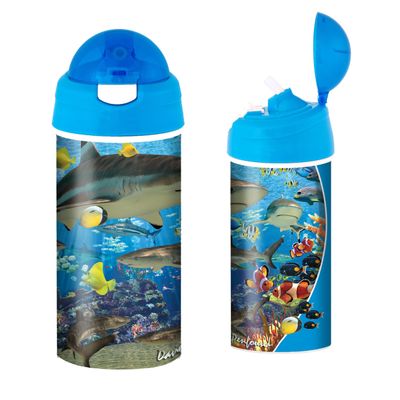 3D LiveLife Drinking Bottle - Shark from Deluxebase. Shark 20oz Tumbler with Lenticular 3D Image, BPA Free Reusable Water Bottle with Easy to Use Straw Lid.