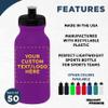 DISCOUNT PROMOS Custom 20 oz. Water Bottles with Push Cap Set of 50, Personalized Bulk Pack - Perfect for Gym, Hiking, Camping, Outdoor Sports - Purple view 2