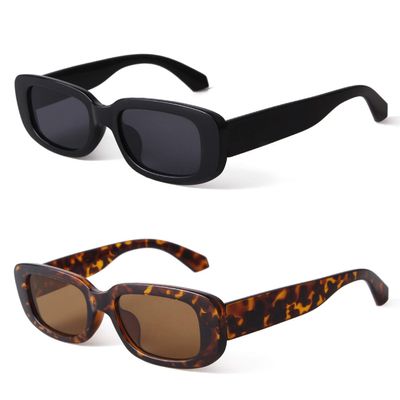 ADE WU Rectangle Sunglasses for Women Men Retro 90s Trendy Narrow Rectangular Sun Glasses Fashion Y2K Stylish,2 Packs:Black & Tortoiseshell