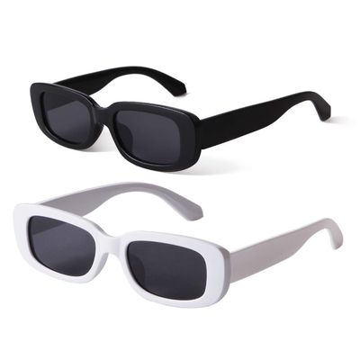 ADE WU Rectangle Sunglasses for Women Men Retro 90s Trendy Narrow Rectangular Sun Glasses Fashion Y2K Stylish,2 Packs:Black & White