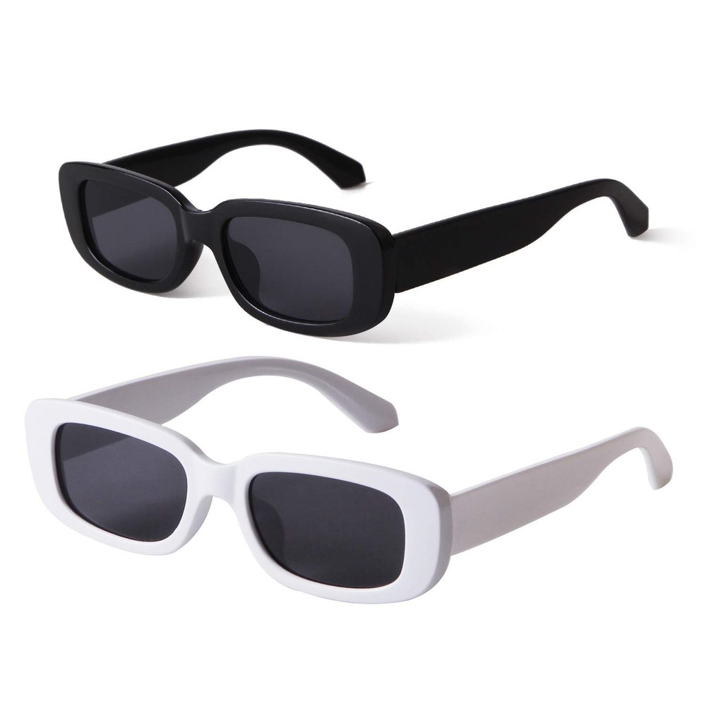 ADE WU Rectangle Sunglasses for Women Men Retro 90s Trendy Narrow Rectangular Sun Glasses Fashion Y2K Stylish,2 Packs:Black & White