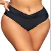 SHEKINI Women's Bikini Bottom Ruched Foldover Swimsuit High Waisted Swim Bottoms (Black, Medium) view 1