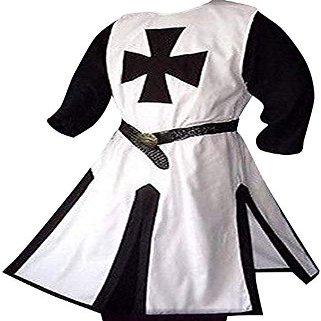 Mens Medieval Crusader Knights Templar Tunic Cape Costumes Renaissance Halloween Surcoat Warrior Black Plague Cloak Cosplay Top (Black, XX-Large)