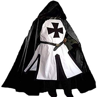 Mens Medieval Crusader Knights Templar Tunic Cape Costumes Renaissance Halloween Surcoat Warrior Black Plague Cloak Cosplay Top (Black, XX-Large)