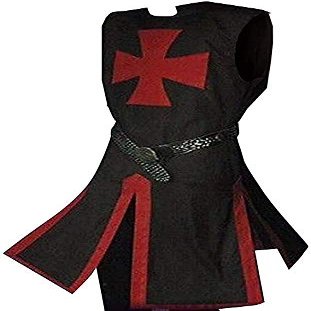 Nautical-Mart Mens Medieval Crusader Knights Templar Tunic Costumes Renaissance Halloween Surcoat Warrior Black Plague Cloak Cosplay Top (Crimson, X-Large)