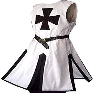 Mens Medieval Crusader Knights Templar Tunic Cape Costumes Renaissance Halloween Surcoat Warrior Black Plague Cloak Cosplay Top (Black, Large)