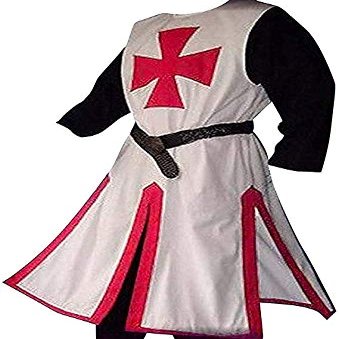 Mens Medieval Crusader Knights Templar Tunic Cape Costumes Renaissance Halloween Surcoat Warrior Black Plague Cloak Cosplay Top (Red, X-Large)