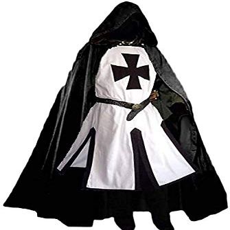 Mens Medieval Crusader Knights Templar Tunic Cape Costumes Renaissance Halloween Surcoat Warrior Black Plague Cloak Cosplay Top (Black, Large)