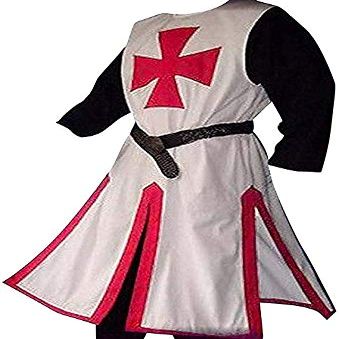 Mens Medieval Crusader Knights Templar Tunic Cape Costumes Renaissance Halloween Surcoat Warrior Black Plague Cloak Cosplay Top (Red, Large)
