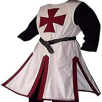 Mens Medieval Crusader Knights Templar Tunic Cape Costumes Renaissance Halloween Surcoat Warrior Black Plague Cloak Cosplay Top (Burgundy, XX-Large)