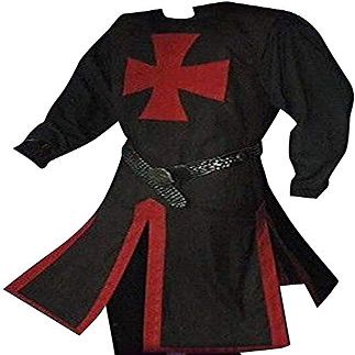 Mens Medieval Crusader Knights Templar Tunic Cape Costumes Renaissance Halloween Surcoat Warrior Black Plague Cloak Cosplay Top (Crimson, Medium)