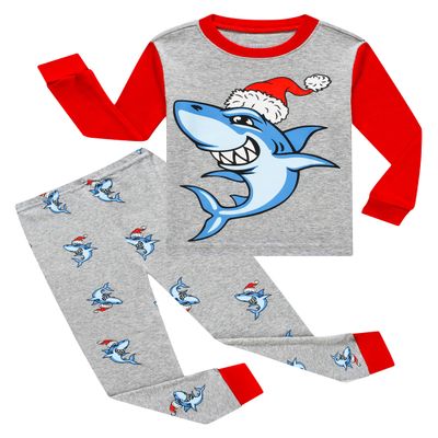 KikizYe Christmas Shark Baby Boys Long Sleeve Pajamas 100% Cotton Pjs Holiday Grey Sleepwears Infant Size 18-24 Months