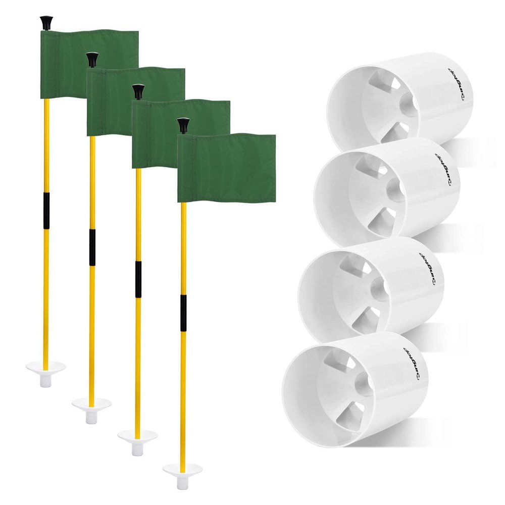 KINGTOP Golf Flagsticks Mini, Putting Green Flag for Yard, All 3 Feet, Golf Pin Flags Hole Cup Set, Fiberglass Portable 2-Section Design, Gifts Idea, Green-4 Pack, 6 Inch Golf Hole Cup
