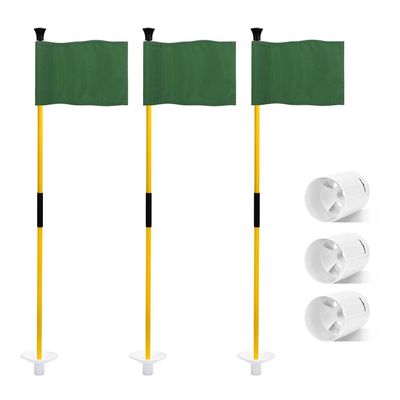 KINGTOP Golf Flagsticks Mini, Putting Green Flag for Yard, All 3 Feet, Golf Pin Flags Hole Cup Set, Fiberglass Portable 2-Section Design, Gifts Idea, Green-3 Pack, 6 Inch Golf Hole Cup