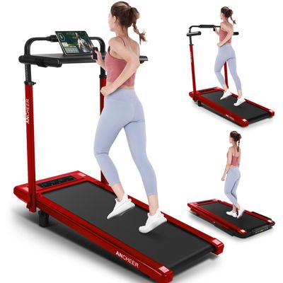 ANCHEER Walking Pad Treadmill with 12% Incline&Adjustable Height, 4 in 1 Under Desk Treadmills with Desk Workstation, Foldable Treadmill for Home 300lb,3 Type Control (Henna)