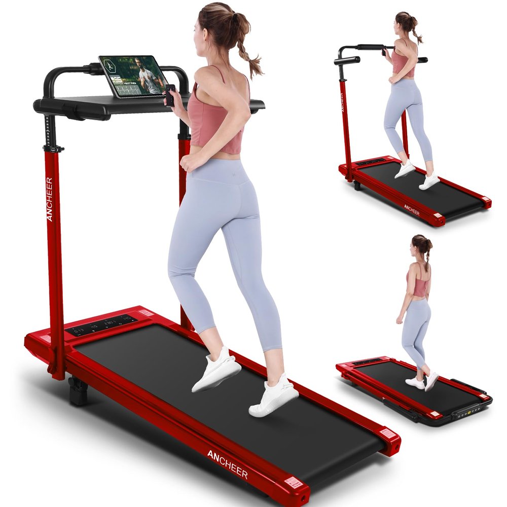 ANCHEER Walking Pad Treadmill with 12% Incline&Adjustable Height, 4 in 1 Under Desk Treadmills with Desk Workstation, Foldable Treadmill for Home 300lb,3 Type Control (Henna)
