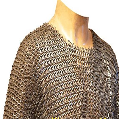 Medieval 44 inch Actual Chest XL Maille Hauberk Flat Riveted with Solid Ring 8mm