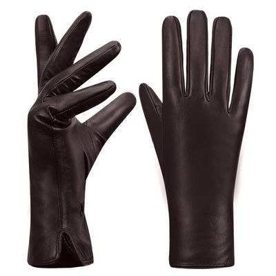 MGGMOKAY Womens Touchscreen Nappa Lambskin Leather Gloves(100% Cashmere Lining),Brown,Medium