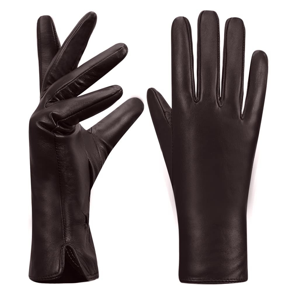 MGGMOKAY Womens Touchscreen Nappa Lambskin Leather Gloves(100% Cashmere Lining),Brown,Medium