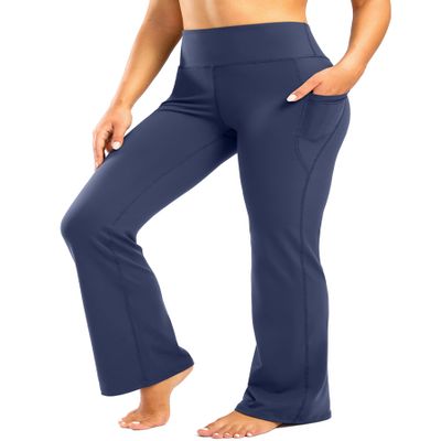 28"/30"/32"/34" Inseam Women's Bootcut Yoga Pants Long Bootleg High-Waisted Flare Pants with Pockets Blue-Flare-28-L