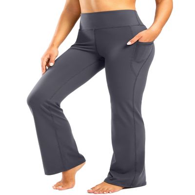 28"/30"/32"/34" Inseam Women's Bootcut Yoga Pants Long Bootleg High-Waisted Flare Pants with Pockets Grey-Flare-30-XL