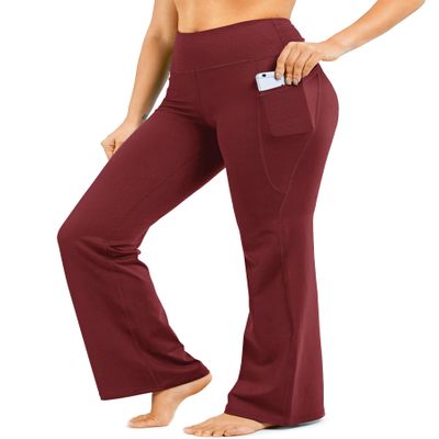 28"/30"/32"/34" Inseam Women's Bootcut Yoga Pants Long Bootleg High-Waisted Flare Pants with Pockets Dark Red-Flare-30-S