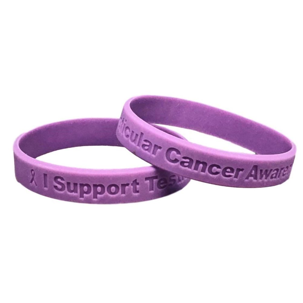 10 Purple" I Support Testicular Cancer Awareness" Bracelet 100% Medical Grade Silicone - Latex and Toxin Free - 10 Bracelets - Show Your Support For Testicular Cancer Awareness