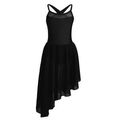 Moily Kids Girls Mesh Criss Cross Back Camisole High Low Hem Skirts Modern Lyrical Dance Dress Black 7-8