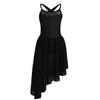 Moily Kids Girls Mesh Criss Cross Back Camisole High Low Hem Skirts Modern Lyrical Dance Dress Black 7-8 view 1
