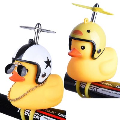 2 Pack - Lovely Yellow Duck Bike Bell, Kids Bike Horn, Rubber Yellow Duck Bicycle Accessories with LED Light and Propeller - for Kids Toddler Children Adults Sport Outdoor