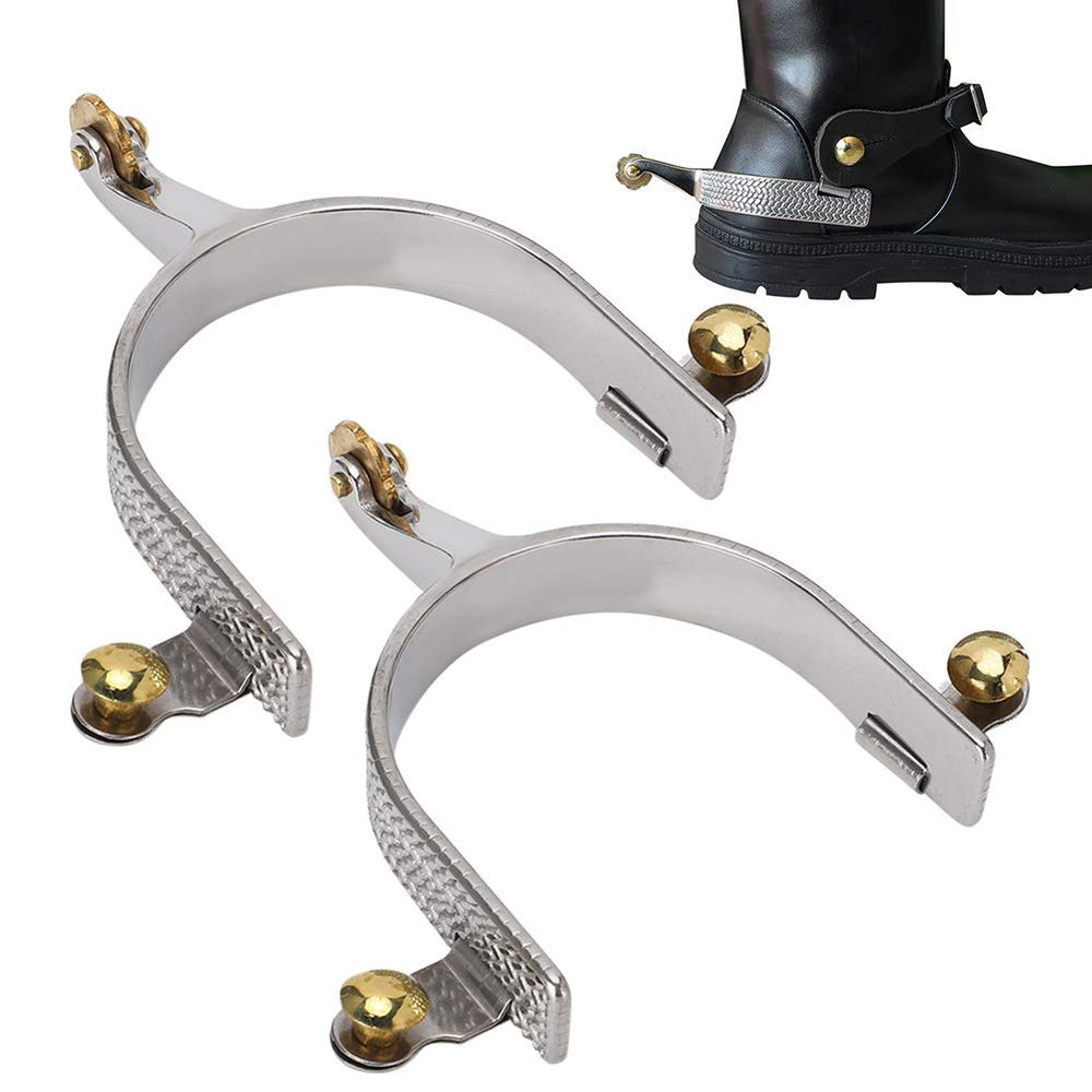 TOPINCN Spurs Stainless Steel Spurs Riding Horse Roping Spurs with Brass Gear for Riding Equestrian to Horse for Men