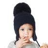 DINGDONG'S CLOSET Baby Toddler Boys Girls Fleece Knit Lined Hat Kids Hat with Earflap Winter Fleece Hat Pom Pom Hat(Navy,0-1T) view 1