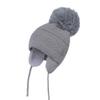 DINGDONG'S CLOSET Baby Toddler Boys Girls Fleece Knit Lined Hat Kids Hat with Earflap Winter Fleece Hat Pom Pom Hatgrey,1-2T view 2