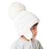 DINGDONG'S CLOSET Baby Toddler Boys Girls Fleece Knit Lined Hat Kids Hat with Earflap Winter Fleece Hat Pom Pom Hat(White,1-2T) view 1