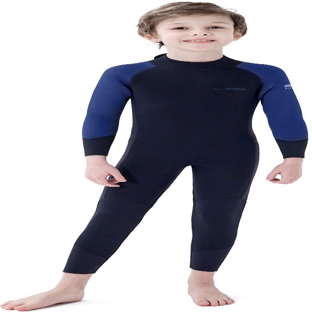 Dark Lightning 3/2mm Kids Wetsuit for Boys and Girls, Neoprene Thermal Swimsuit, Toddler/Junior/Youth One Piece Wet Suits for Scuba Diving,Blue/Size 8