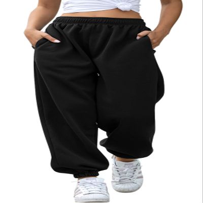 chouyatou Women's Sports High Waisted Loose Baggy Fleece Gym Jogger Sweatpants with Pocket (XX-Large, Black)