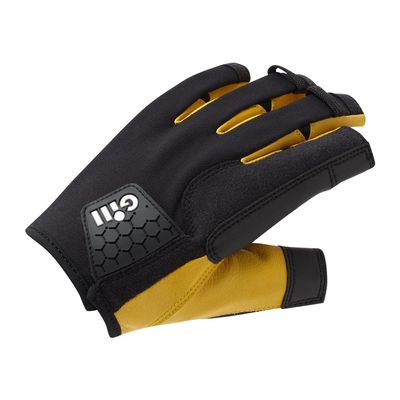 Gill Pro Sailing Gloves - Short Finger with 3/4 Length Fingers for Boating, Dinghy, SUP, Kayaking or Windsurfing (Black, XS)