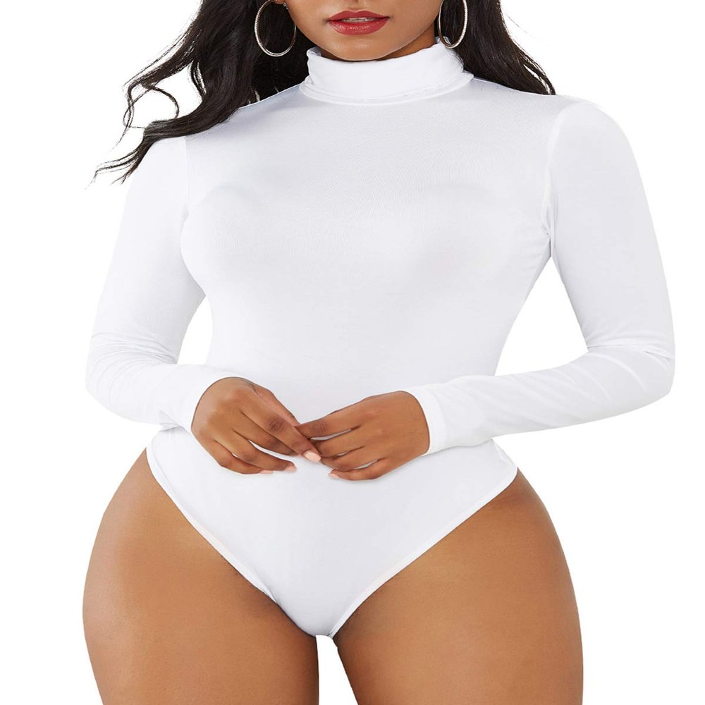 Century Star Bodysuit For Women Athletic Jumpsuits Long Sleeve Turtleneck Bodysuits Basic Tops Sports Outdoors Bodysuits White Medium