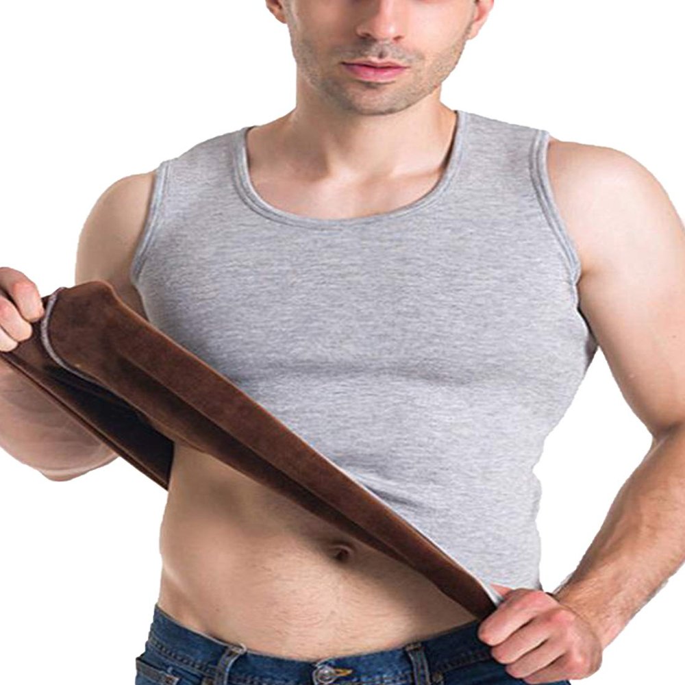Flygo Mens Cotton Winter Warm Thermal Tank Top Fleece Lined Underwear Sleeveless Vest (Light Grey, X-Large)
