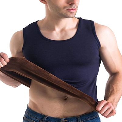 Flygo Mens Cotton Winter Warm Thermal Tank Top Fleece Lined Underwear Sleeveless Vest (Navy, X-Small)