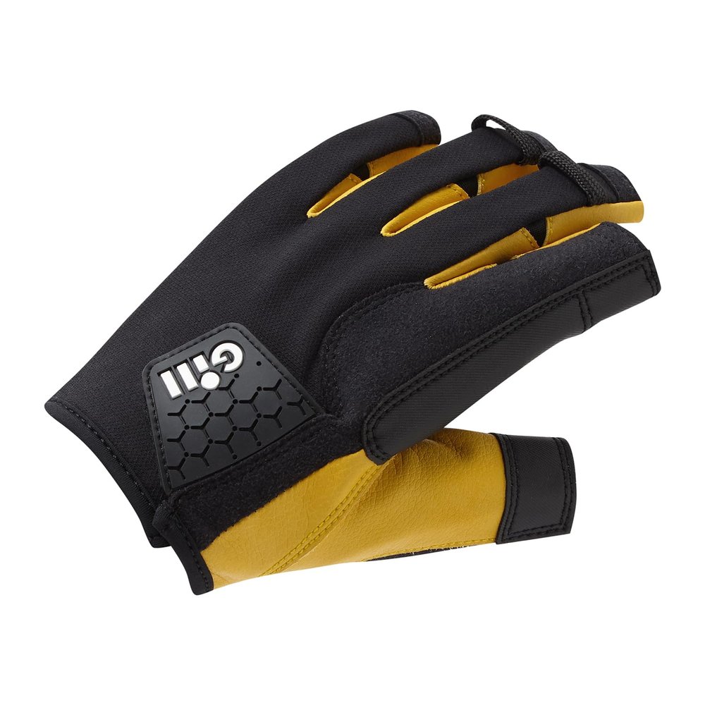 Gill Pro Sailing Gloves - Short Finger with 3/4 Length Fingers for Boating, Dinghy, SUP, Kayaking or Windsurfing (Black, XL)