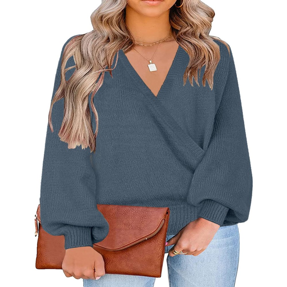 LookbookStore Fall Trendy Tops for Woman Long Sleeve Knit Women Sweater Cute Tunic Top Moonlight Blue Size Medium Size 8 10
