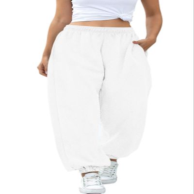 chouyatou Women's Sports High Waisted Loose Baggy Fleece Gym Jogger Sweatpants with Pocket (Large, White)