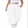 chouyatou Women's Sports High Waisted Loose Baggy Fleece Gym Jogger Sweatpants with Pocket (Large, White) view 1